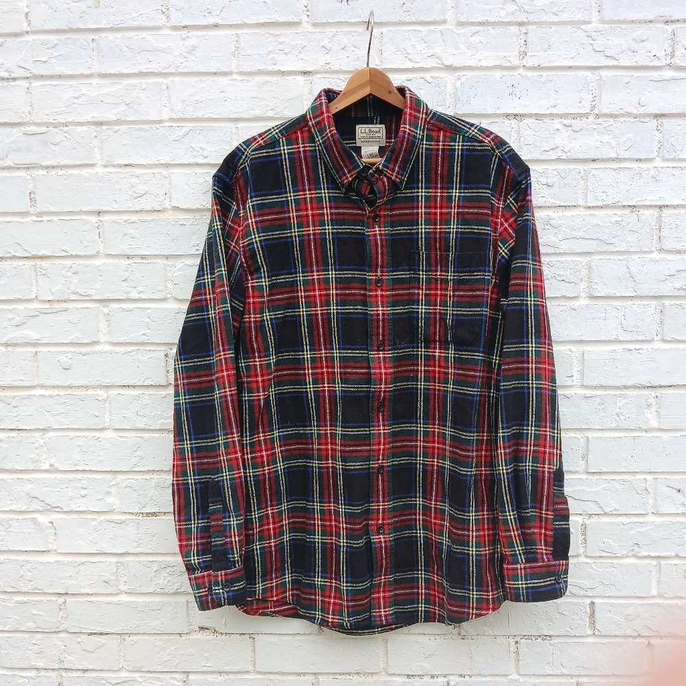 L.L. Bean Scotch Plaid Flannel Shirt Size Large